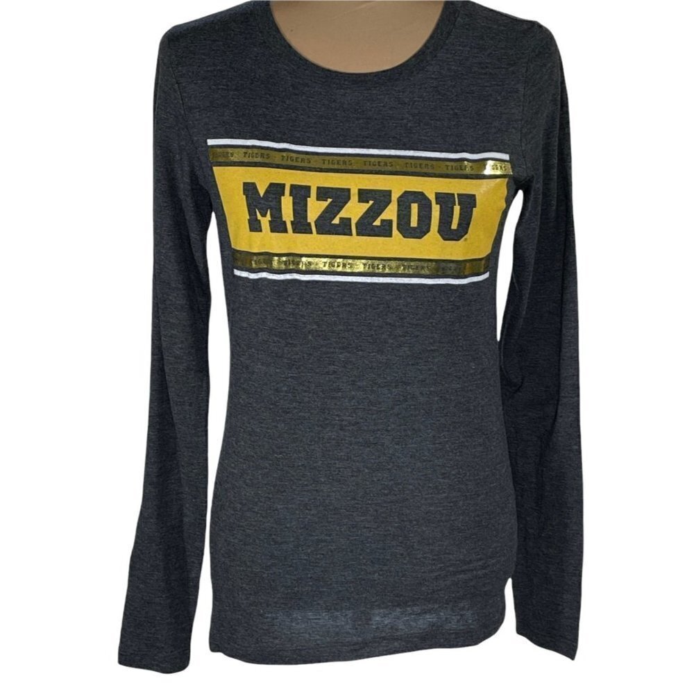 NWT Camp David Women's Mizzou Tigers Long sleeve crewneck T-Shirt Grey Gold Size